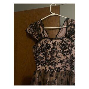 Lacey-Winter dress (Tan/pink and black)